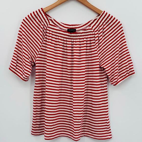 Talbots Red & White Striped Round Neck on or off Shoulder Top Blouse Womens XS - Picture 1 of 5